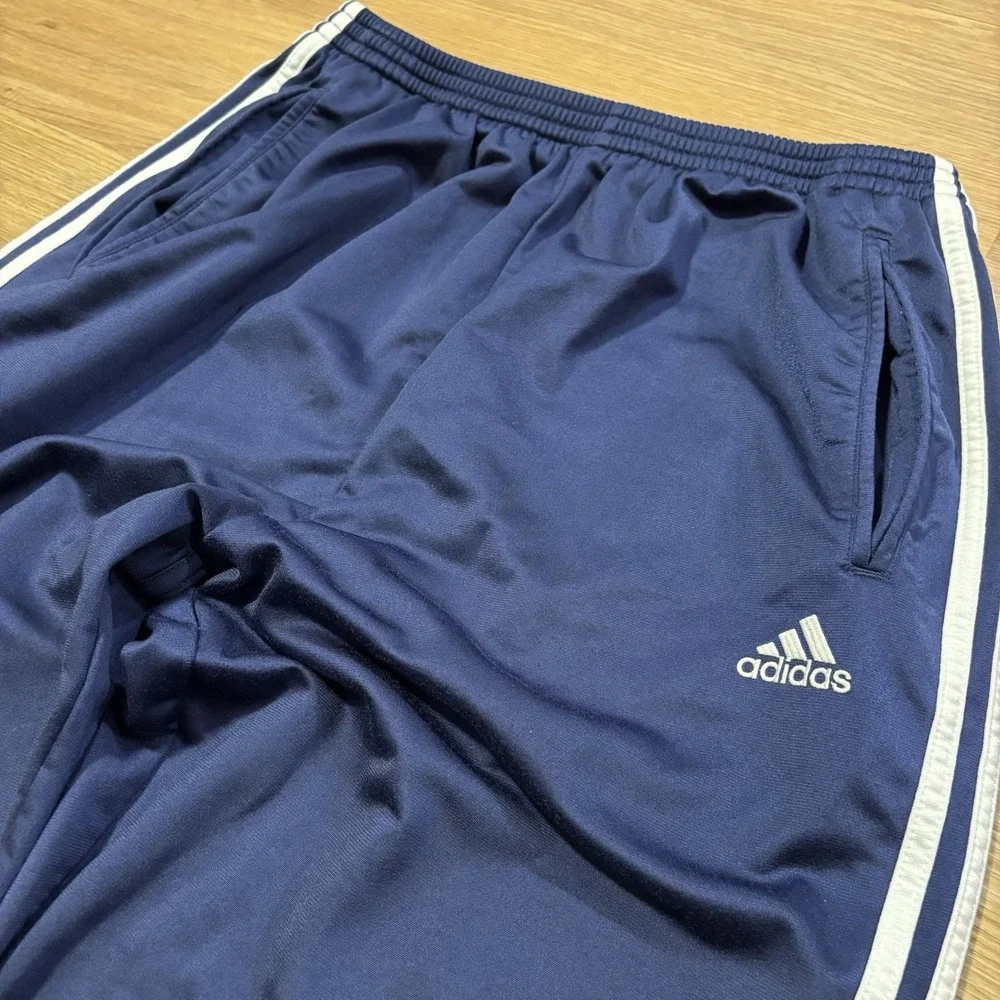 Vintage Adidas Track Pants Mens Large Navy Snap Breakaway 3 Stripe Tearaway Y2K